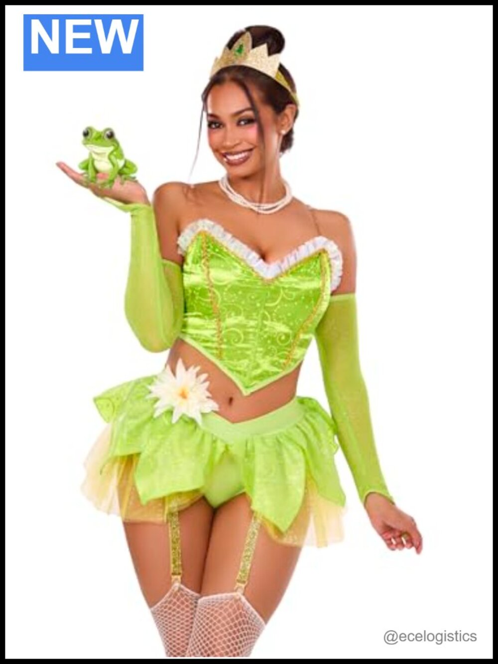 Women's Sexy Princess Costume 6pc Bustier Top Petal Skirt Garter Gloves Crown